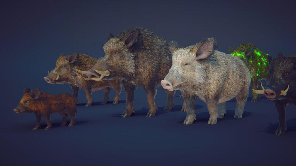 Realistic Boars - rigged and animated 3D forest animal model for Unity and Unreal Engine